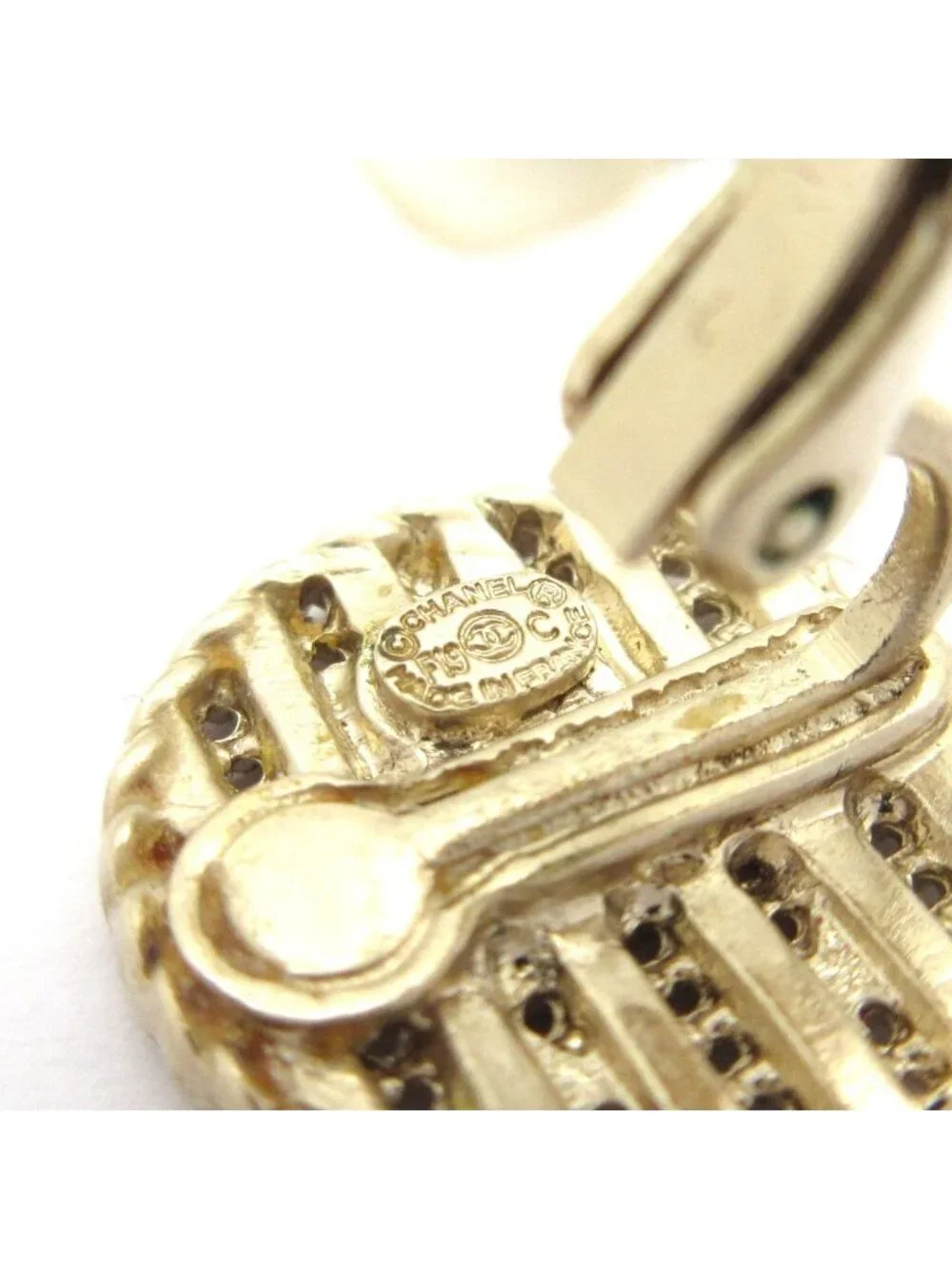 Chanel Earrings Gold White CC Logo
